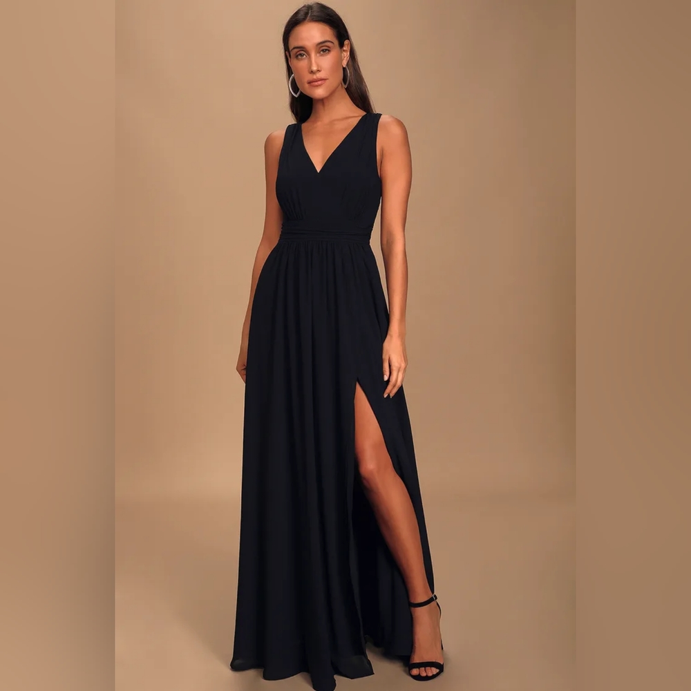 Lulus Thoughts of Hue Black Surplice Maxi Dress Size XXS